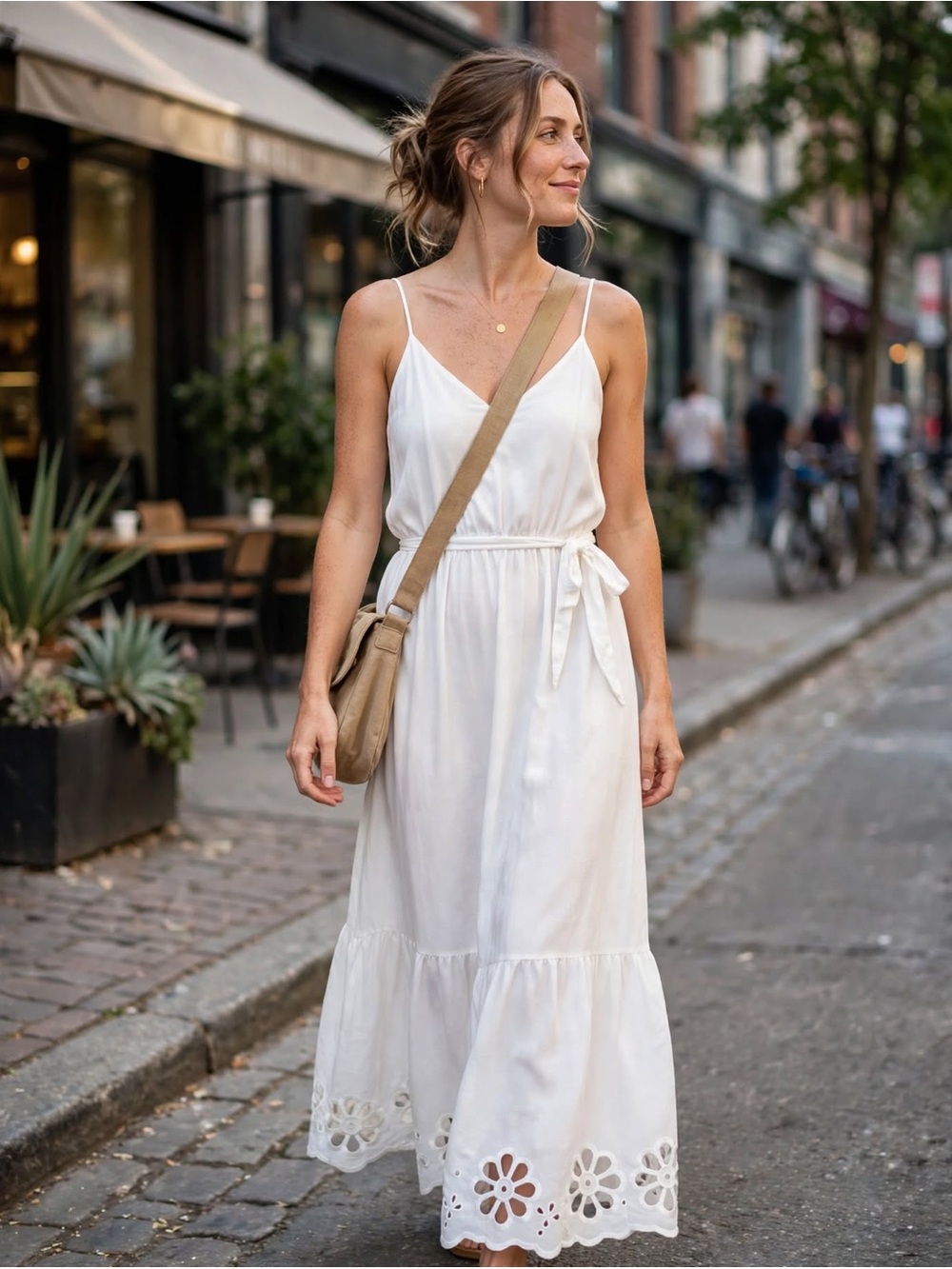 Vera Wang White Spaghetti Strap Eyelet Maxi Dress